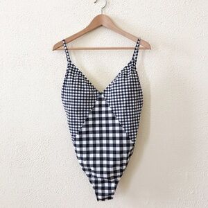NWT J. Crew Deep V-neck One Piece swimsuit in Mixed Gingham 10